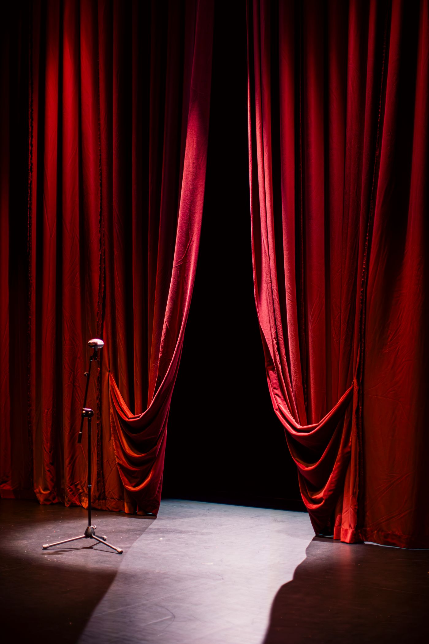 Microphone standing alone under theatre lights